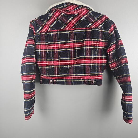 Levi's Premium Ex-boyfriend Sherpa Trucker Jacket in Plaid Size XS - Picture 2 of 6